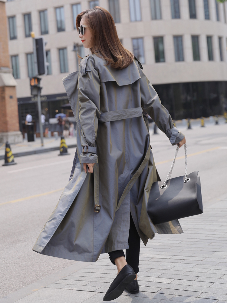 2020 British Style Victorian Trench Coat Waterproof Chameleon Cotton Long Femme DoubleBreasted Lady Duster Coat Blue Pink T200811