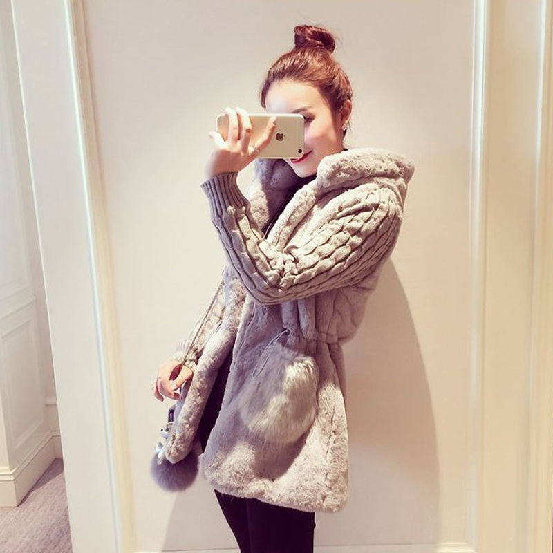 Spring Autumn Jacket Women Hooded Coat Furry Faux Fur Knit Sweater Coat Big Pocketswomen Coats And Jacket Plus Size Women Jacket T200111