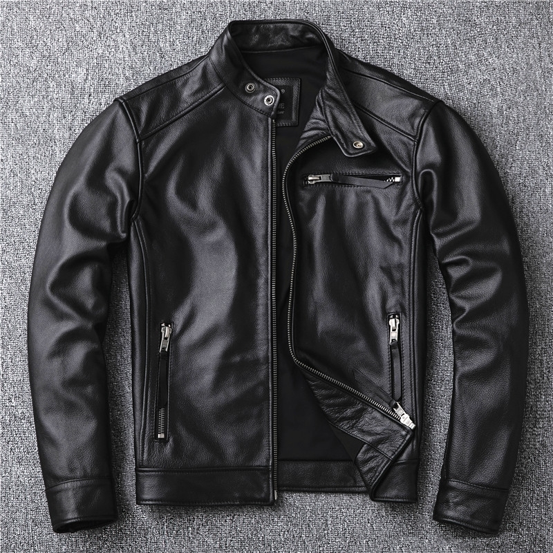 classic motor stylevintage genuine leather Jacketfashion men brown Leather coatstreet biker coatsales 201128