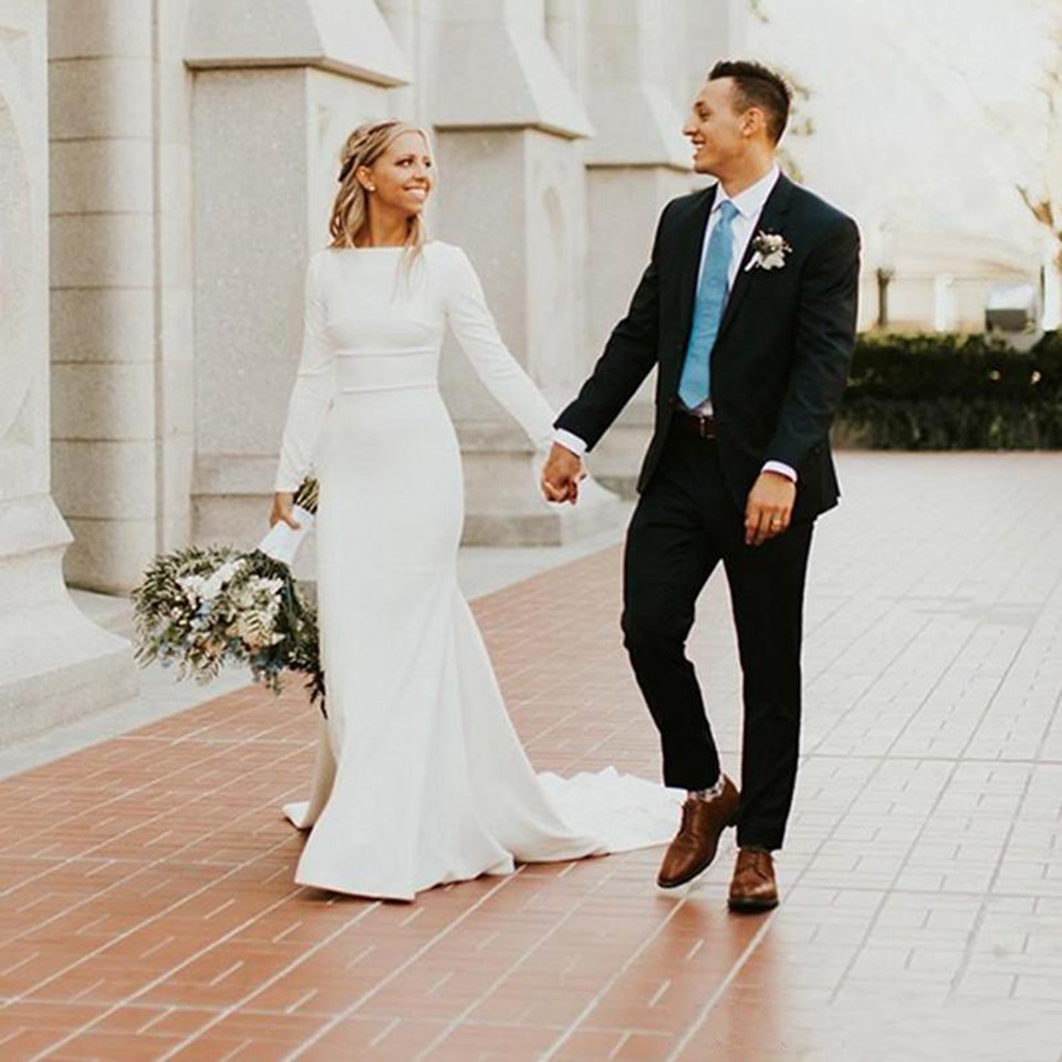 Long Sleeves Muslim Arabic Wedding Dresses Boho Elegant Korea Autumn Winter Plus Size Satin Bridal Gowns Cheap Vestidos De Novia