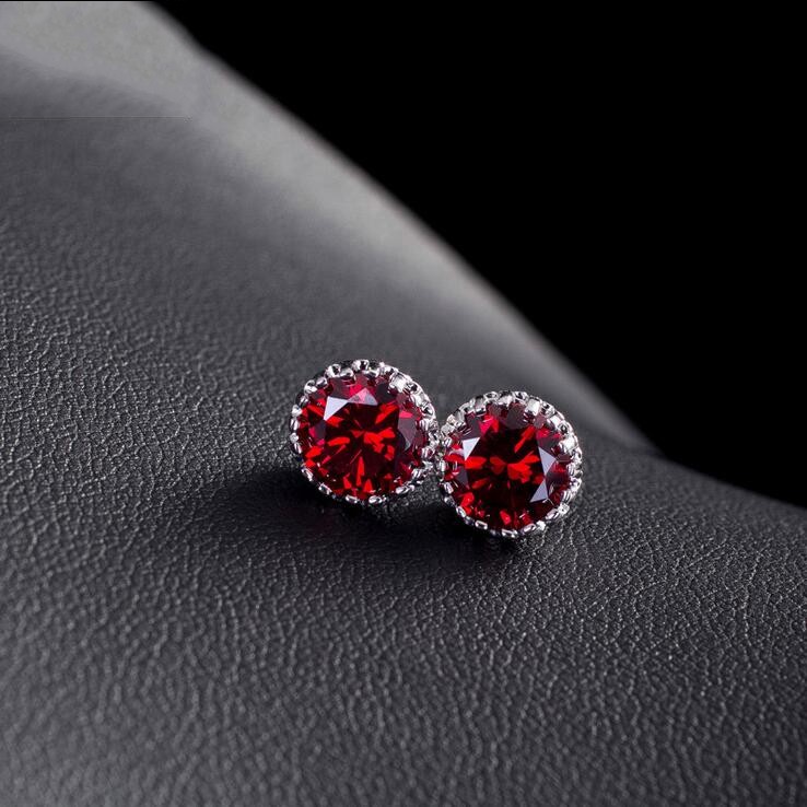 Choucong Top Sell Simple Fashion Jewelry 8MM Round Cut Multi Gemstones Sapphire CZ Diamond Women Wedding Crown Stud Earring Gift Never Fade