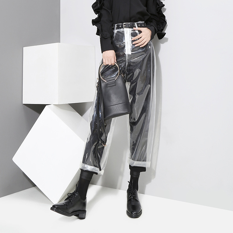 [EAM] auutmn Fashion New Pattern Korean Style Transparent Transparent Color Pants Woman Ankle-length Pants YA84900 201111