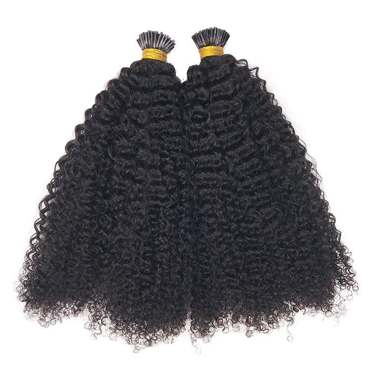 Afro Kinky Curly I tip Hair Extensions Natural Black color Microlinks Prebonded itip hair extension 100g
