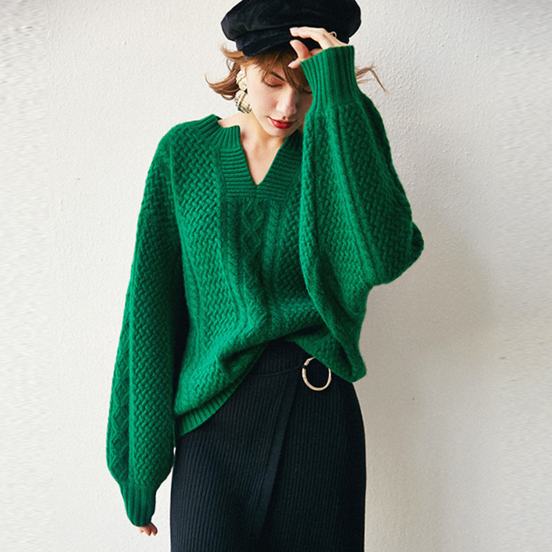100% Cashmere Women Sweater Female Winter Fashion Woman Autumn WinterJumpers Woolen Emerald Vintage ladies sweater Tops 201225