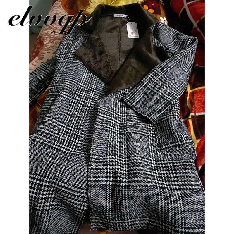 high Quality Woolen Coat Women Winter Long Thick Plus Velvet Warm Fur Jackets Elegant Pocket Plaid Belt Ladies Coats 201216