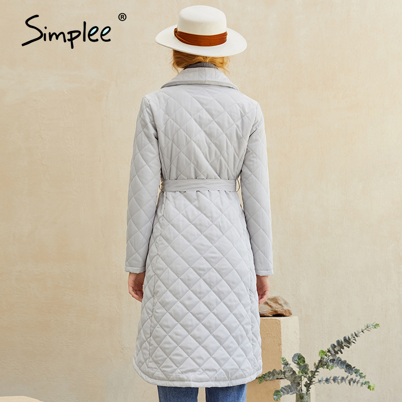 Simplee Chic diamond pattern waist band women down jack V-neck forward-backward asymmetric long coat Warm winter coat new 201029