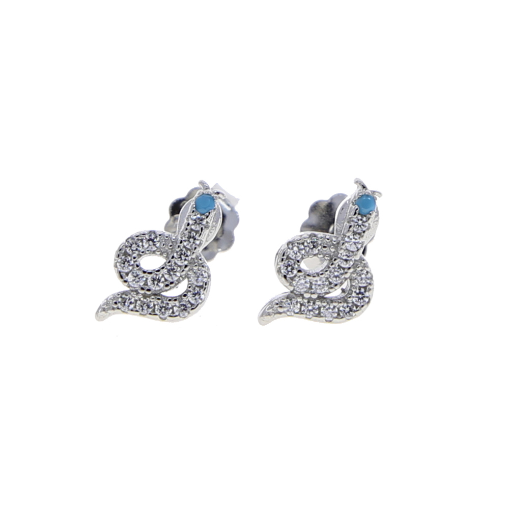 new arrived 100 silver fine snake stud earring with cz paved mini 925 sterling silver tiny animals cute stud wedding earring drop ship