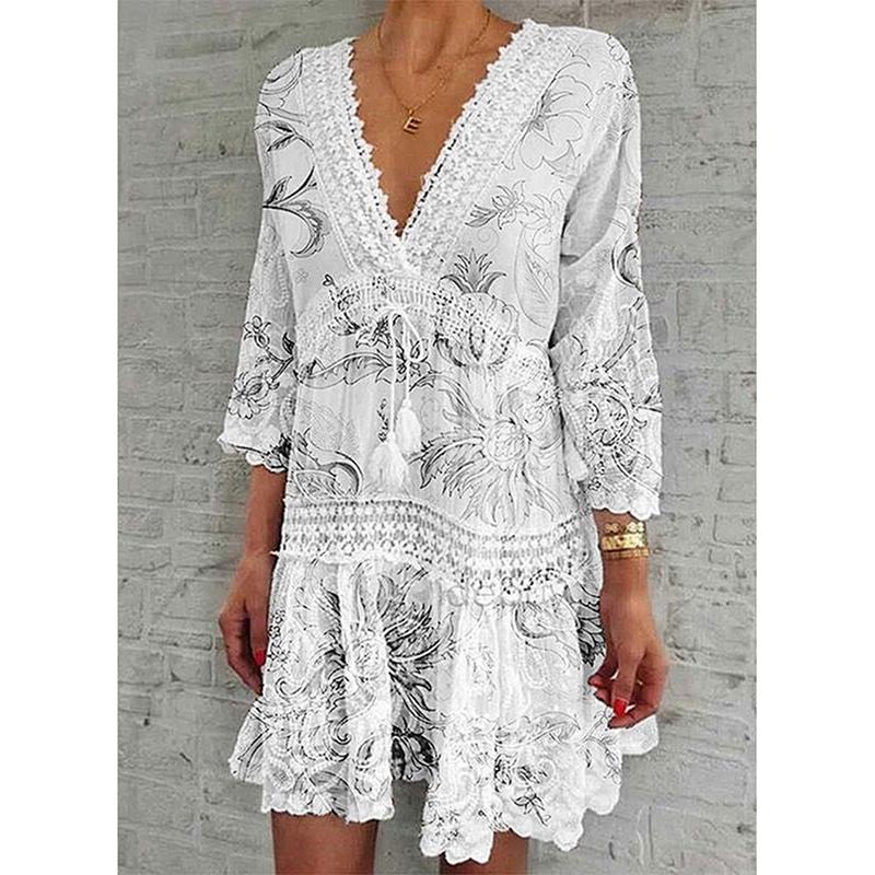 Casual Dresses Summer Dress Women Sexy Ral Lace Hollow Beachwear Comfortable Breathable Small Fresh Lady Beach Woman Clothing
