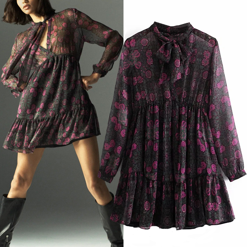 2021 New Black Printed Chiffon Mini Dress Women Vintage Bow Tied v Neck Tulle Semi Sheer Long Puff Sleeve Ruffle Ladies Dresses Y46c, Print
2021 New Black Printed Chiffon Mini Dress Women Vintage Bow Tied v Neck Tulle Semi Sheer Long Puff Sleeve Ruffle Ladies Dresses Y46c, Print