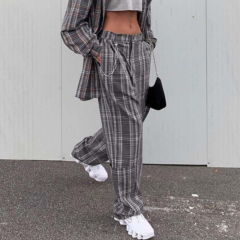 Street Style Loose Plaids Straight Trousers Women Pants Fashion Autumn Spring Button High Waist Baggy Long Trousers Streetwear, Black
Street Style Loose Plaids Straight Trousers Women Pants Fashion Autumn Spring Button High Waist Baggy Long Trousers Streetwear, Black