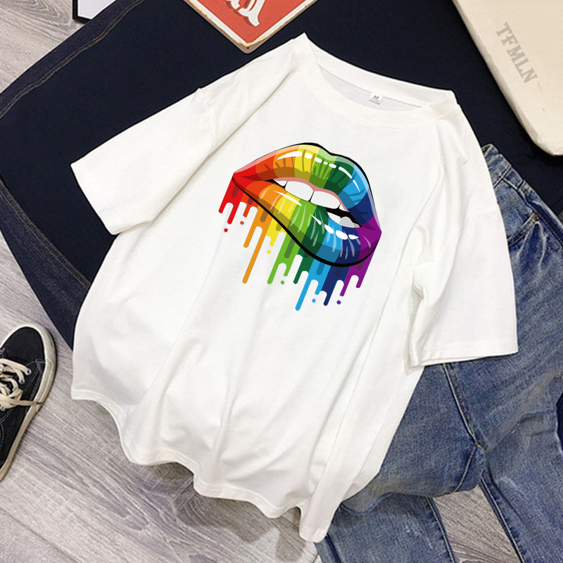 2021 Women New Raiow Sexy Lips Printed Couples t Shirt Casual High Quality O-neck 100% Cotton Tops Tees Camiseta Mujer Ymfg, White2
2021 Women New Raiow Sexy Lips Printed Couples t Shirt Casual High Quality O-neck 100% Cotton Tops Tees Camiseta Mujer Ymfg, White2
