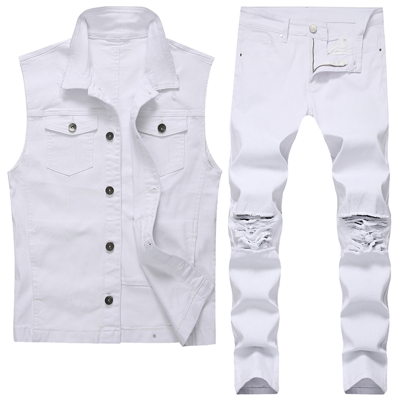 Men's White Two-piece Suit Fashion Tracksuits Slim Frayed Lapel Denim Vest + Skinny Ripped Pants Spring Sumer Autumn Mens Jeans Set, Vest and jeans 0713.2006
Men's White Two-piece Suit Fashion Tracksuits Slim Frayed Lapel Denim Vest + Skinny Ripped Pants Spring Sumer Autumn Mens Jeans Set, Vest and jeans 0713.2006