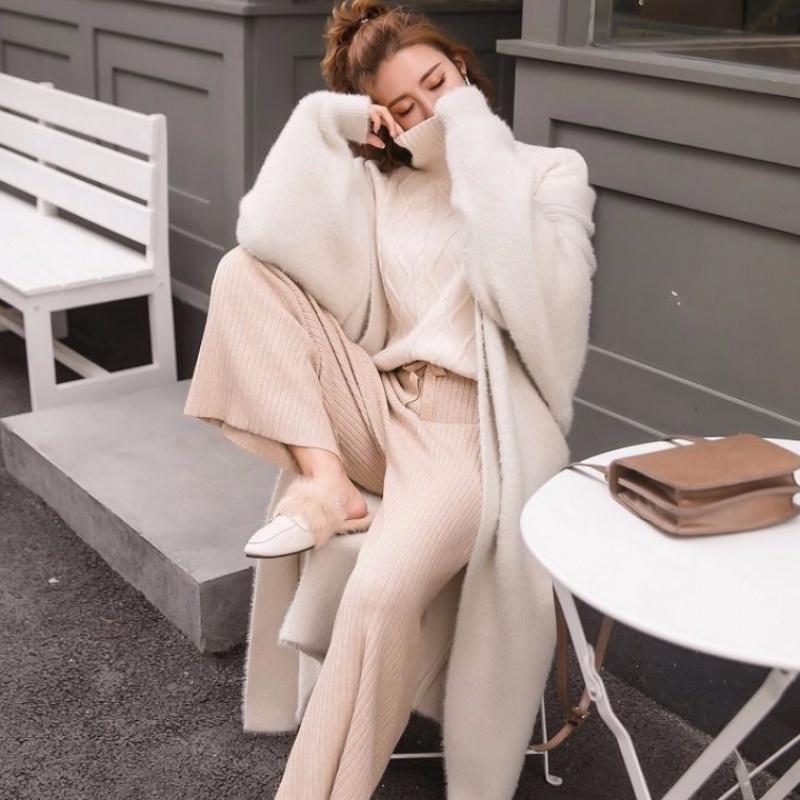 Autumn And Winter Korean Boutique Mink Cashmere Cardigan Sweater Female Long Coat sweater cardigan 201222