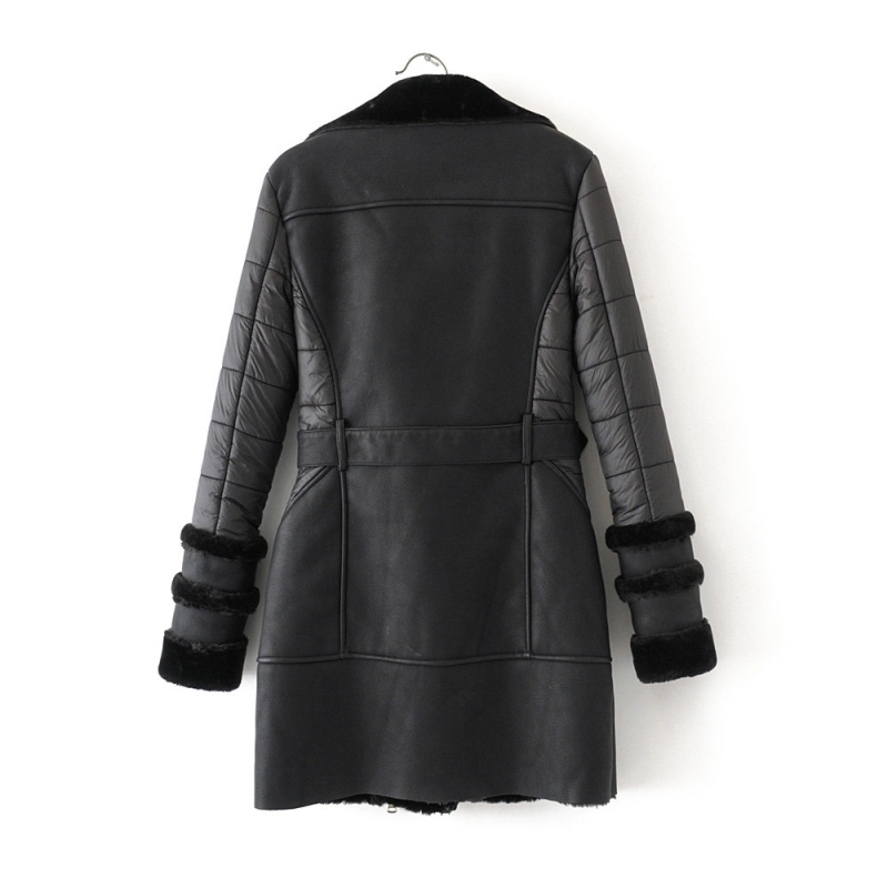 fashion women long PU leather coats winter ladies fur collar faux leather jackets vintage female long jacket girls pocket 201020
