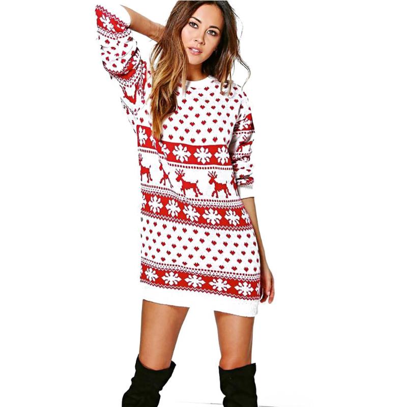 Christmas Women Autumn Clothes Red White Elk Snowflake Heart Printing O-Neck Long-Sleeves Straight Skirt for Ladies
Christmas Women Autumn Clothes Red White Elk Snowflake Heart Printing O-Neck Long-Sleeves Straight Skirt for Ladies