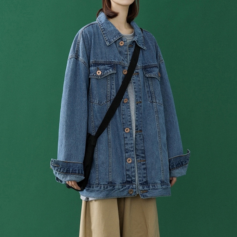 Oversize Jeans Jacket Women Pocket Loose Coats Female Turn-down Collar Blue Casual Denim Coat Women plus size 4XL 5XL 201017
