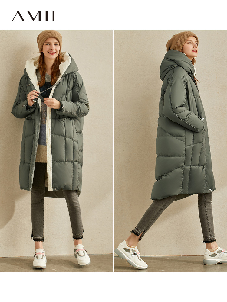 Amii Winter Women Fashion White Duck Down Jacket Female Elegant Solid Hooded Straight Thick Coat 11930415 201128