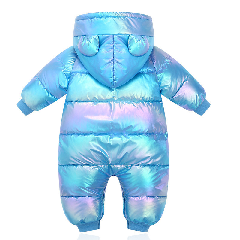 OLEKID Plus Velvet Shiny Baby Winter Rompers Cartoon Hooded Waterproof Newborn Baby Girls Snowsuit Toddler Boys Jumpsuits 201027