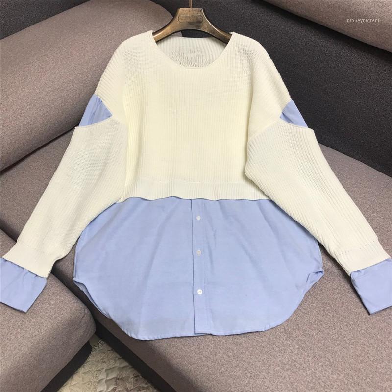 2020 New Fake Two Shirts Colorblock Sweater Women' Round Collar Pullover Contrast Knit Sweater 02291, Blue
2020 New Fake Two Shirts Colorblock Sweater Women' Round Collar Pullover Contrast Knit Sweater 02291, Blue