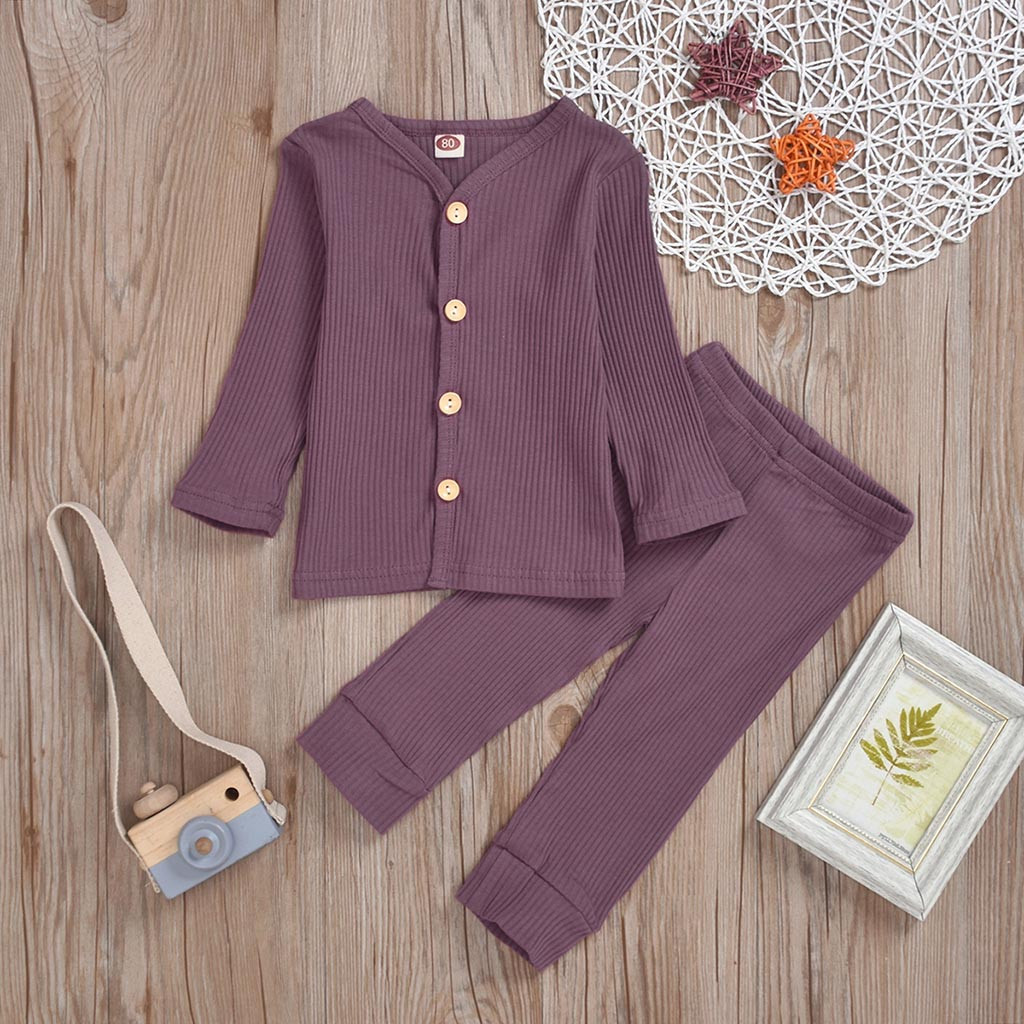 Newborn Baby Boy Clothes Solid Long Sleeve Tops + Pants Winter Clothes For Babies Fall Baby Sleeper Gown Infant Clothing Set 2T Y1105