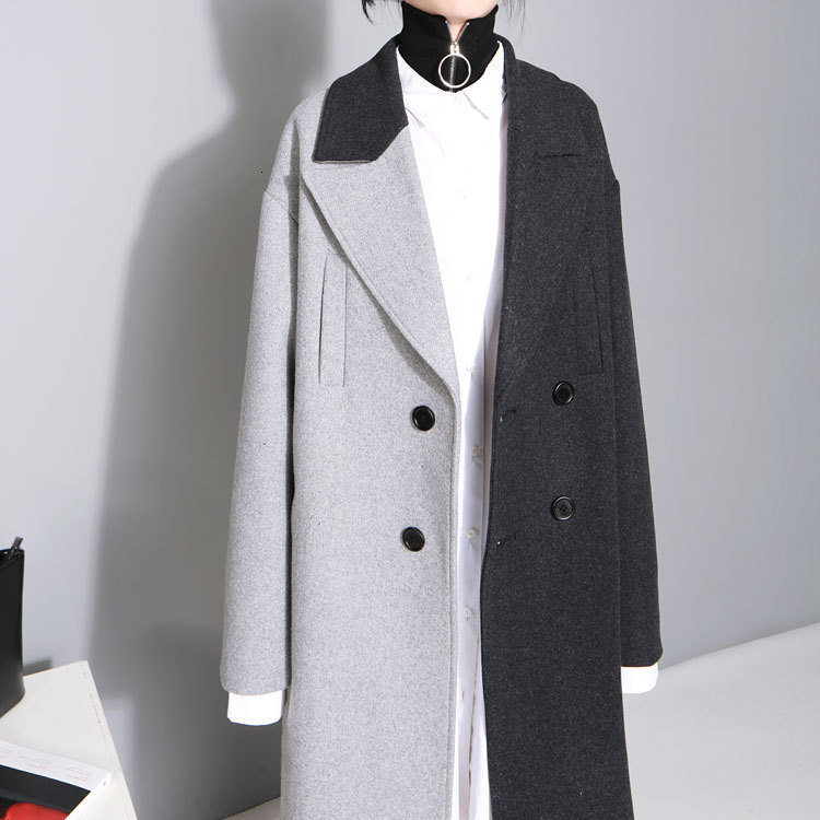 EAM New Spring Lapel Long Sleeve Solid Color Black Gray Split Joint Loose Big Size Jacket Women Fashion JC969 201112