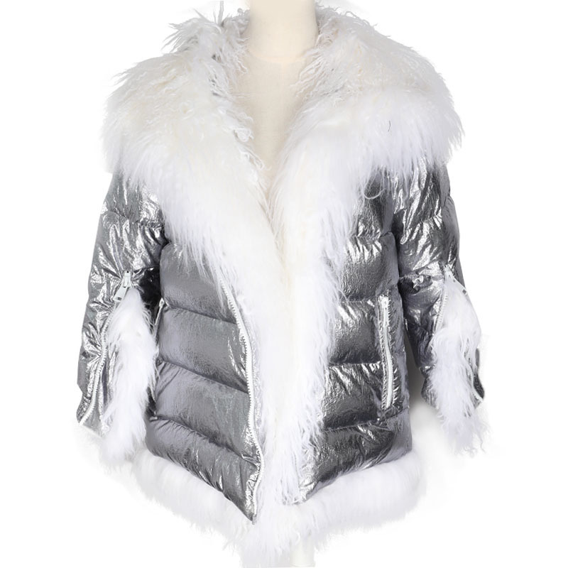 Women Winter Down Jacket Coat Long Warm Silver Parkas Mongolia Sheep Fur Duck Down Coat Parka 201125