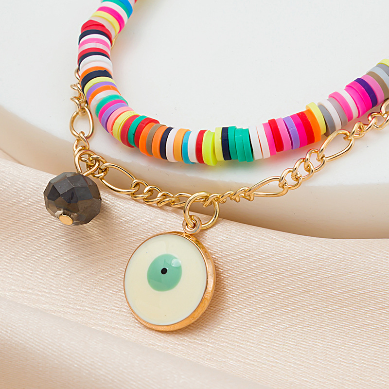 Polymer Clay Heishi Beads Strands Evil Eye Pearl Charm Bracelet Summer Beach Jewelry