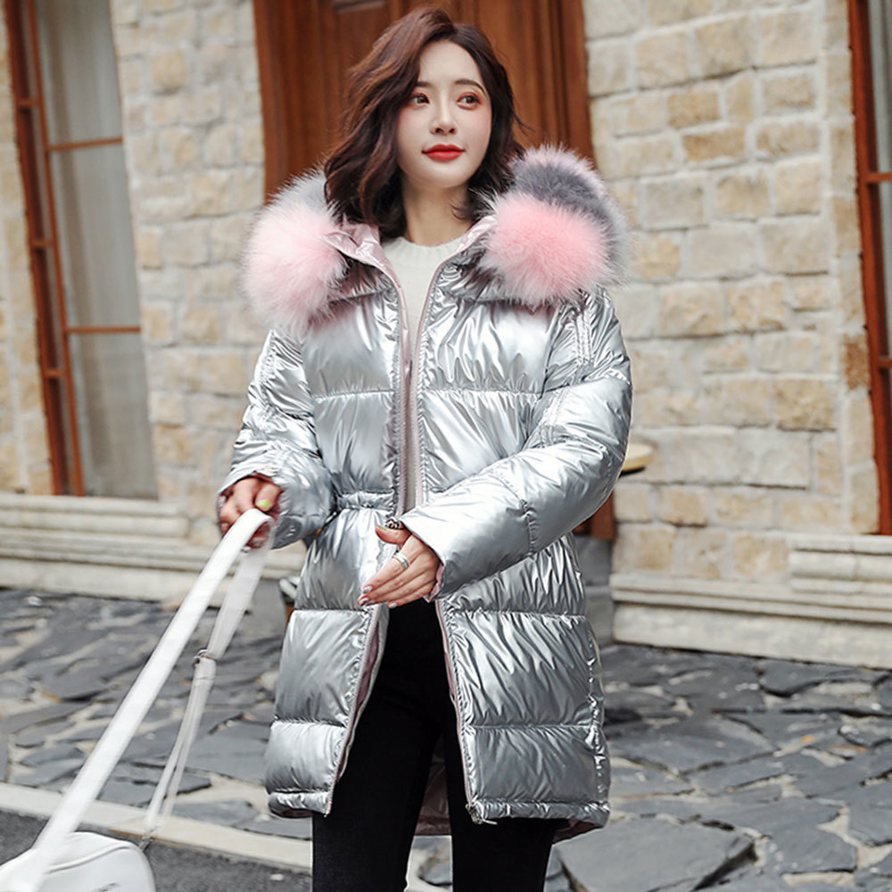 Aigo High Quality Jacket Women Thicken Hooded With Fur Long Coat Shinny Female Warm Winter Parkas 201128