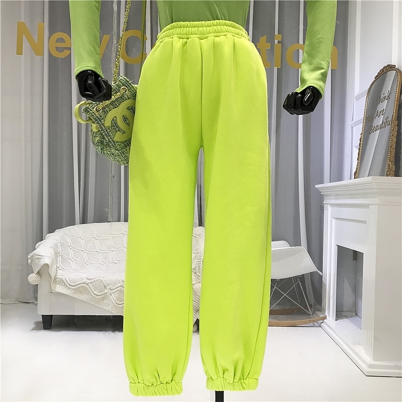 New Korean Candy Color Harem Pants Girl Students Spring Leisure Elastic Waist Loose Sport Pants Women Winter Trousers Sweatpants 201113