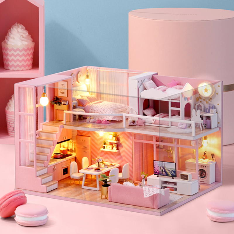 Diy Doll House Imitation Pink Series Bedroom Toys Handmade Wooden Toys Children039s Toys Boys And Girls Valentine039s Day Gi