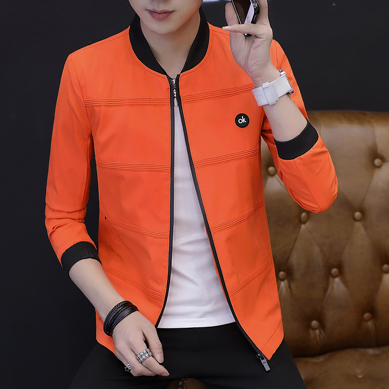 spring Autumn jacket men orange black light navy 4 colors mens bomber jacket men fashion stripe jacket men 3xl slim fit 201104