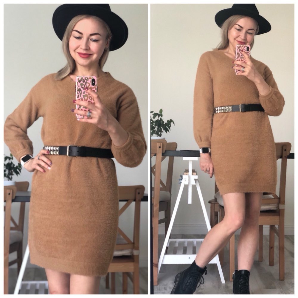 GIGOGOU Autumn Winter Long Knitted Dress Women Thick Warm Fur Pullover Sweater Dresses Elegant V Neck Christmas Party Dresses 201029