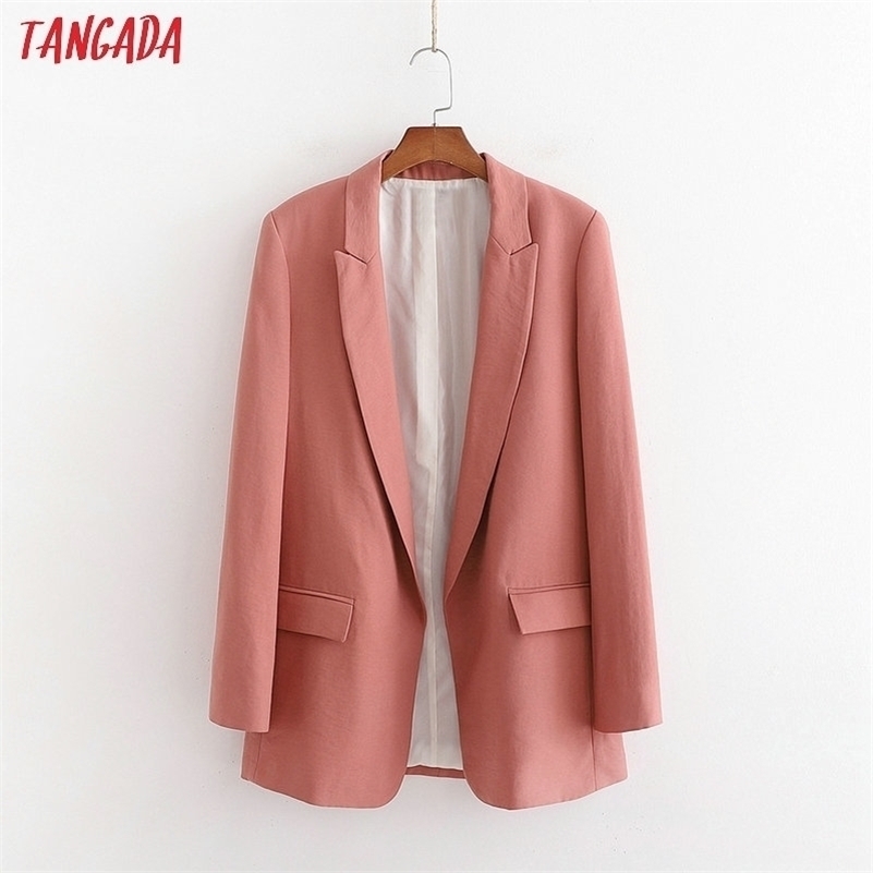Tangada women vintage solid blazer fashion female long sleeve elegant jacket ladies work wear suits 1D205 201114