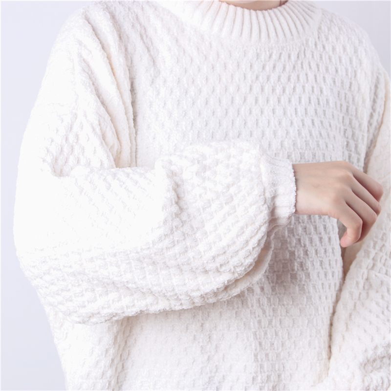 Hirsionsan Chenille Lantern Sleeve Solid Sweater Women Christmas Knitted Loose O Neck Warm Jumper Oversize Short Basic Pullovers 201222