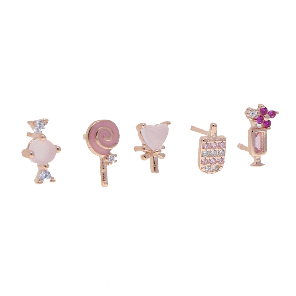 Fashion 925 sterling silver pink heart cup nail charm stud earring with rose gold color plated mini cute earrings for women girl