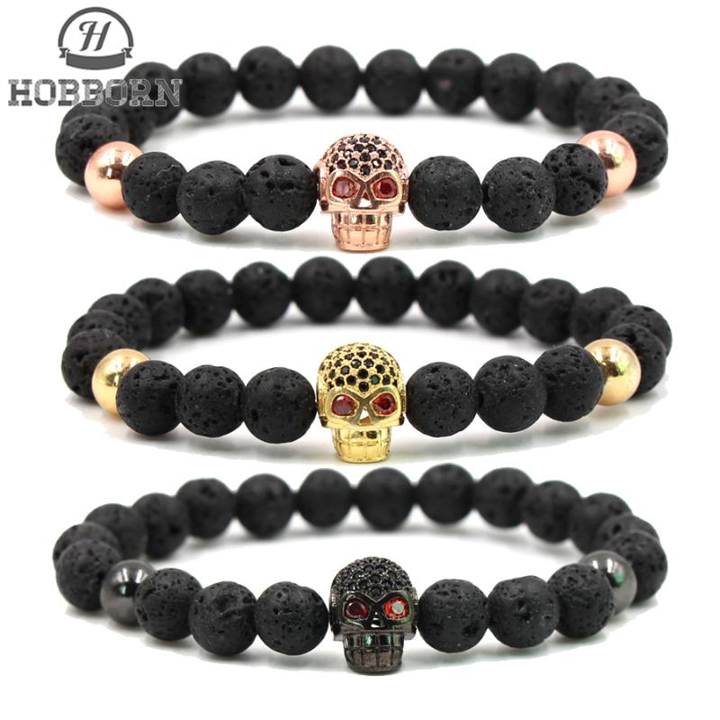 HOBBORN Trendy Natural Lava Stone Bracelet Women Men Hip Hop Rose Gold Silver Color Charm CZ Skull Bracelets Pulsera Hombre
HOBBORN Trendy Natural Lava Stone Bracelet Women Men Hip Hop Rose Gold Silver Color Charm CZ Skull Bracelets Pulsera Hombre