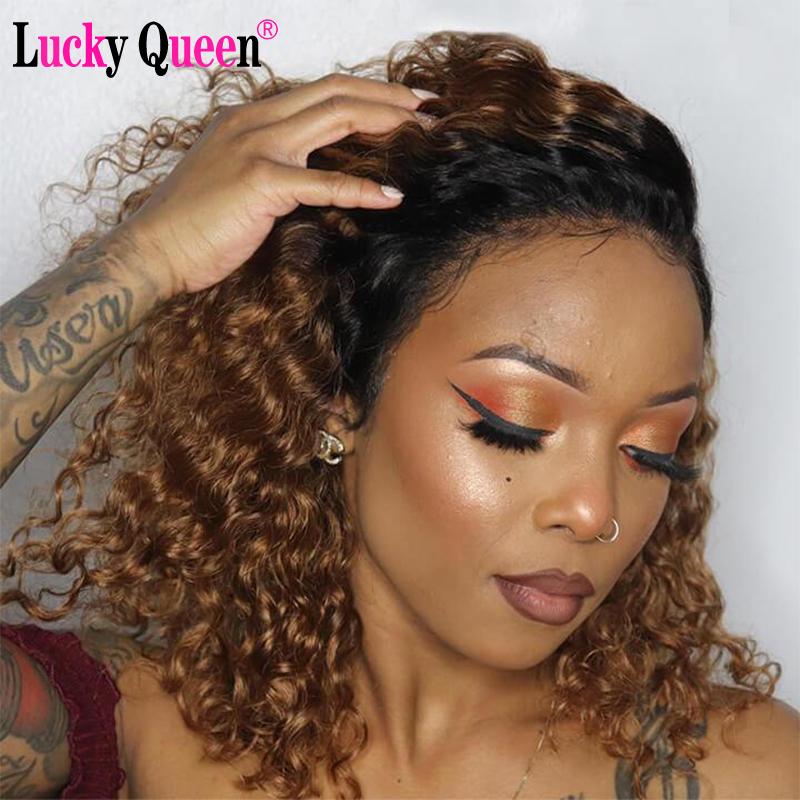 Lucky Queen Short Ombre Honey Blonde Curly Human Hair Bob Lace Front Wig Brazilian Lace Part Wigs #1b/30 For Black Women, Natural color 
Lucky Queen Short Ombre Honey Blonde Curly Human Hair Bob Lace Front Wig Brazilian Lace Part Wigs #1b/30 For Black Women, Natural color