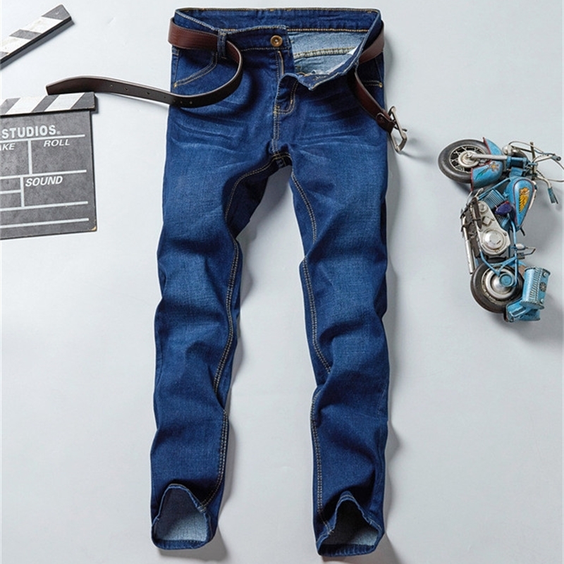 Jeans Men Summer Autumn Strech Business Casual Straight Slim Fit Jeans Blue Black Denim Pants Trousers Classic CowboysG815 201128