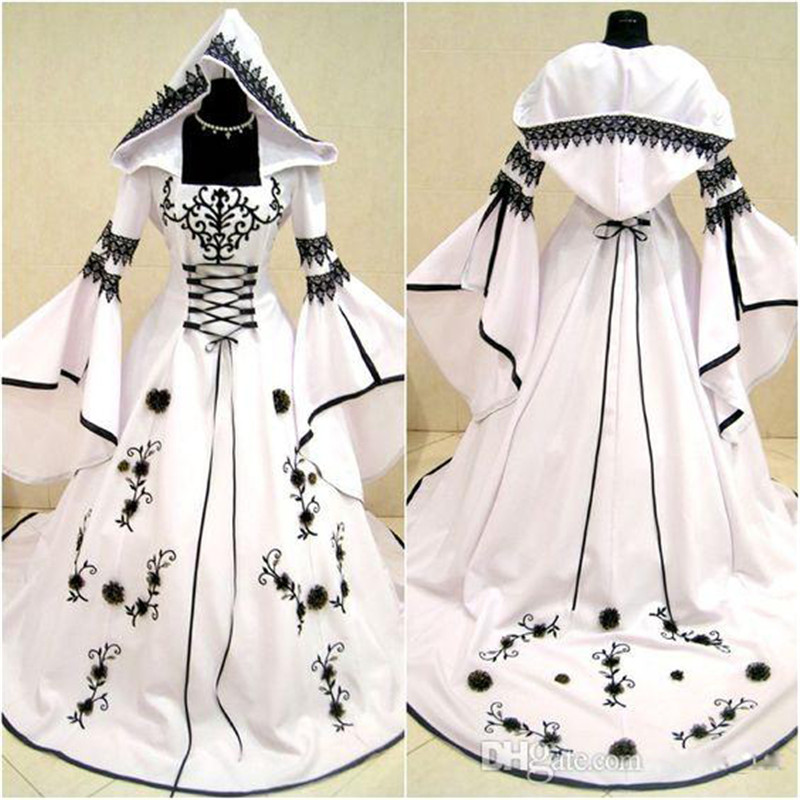 Renaissance Medieval Vintage Black And White Wedding Dresses 2021 Long Sleeve Embroidery Lace Appliqued Lace-up Back Gothic Bridal Gowns, Ivory
Renaissance Medieval Vintage Black And White Wedding Dresses 2021 Long Sleeve Embroidery Lace Appliqued Lace-up Back Gothic Bridal Gowns, Ivory
