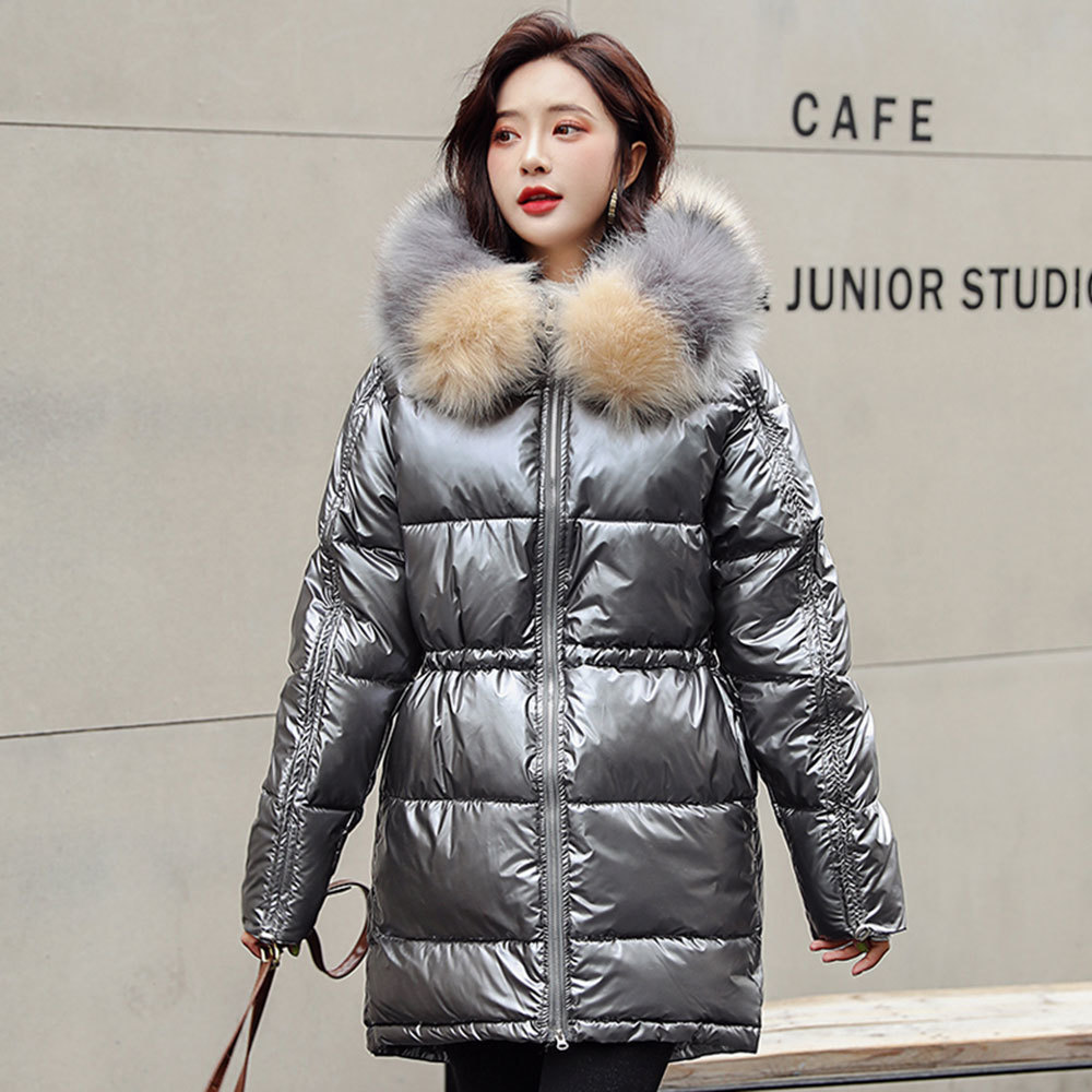 Aigo High Quality Jacket Women Thicken Hooded With Fur Long Coat Shinny Female Warm Winter Parkas 201128