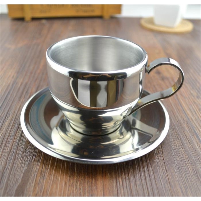 Fashion stainless steel double layer coffee cup set flower tea cup tea cup d'Angleterre espresso bother mug coffee mug T200506