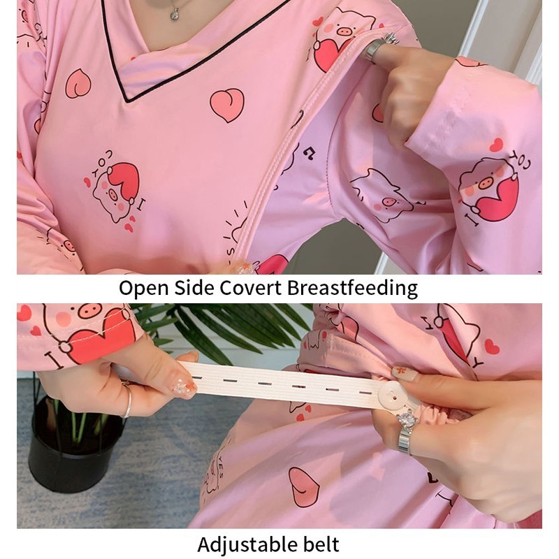 2020 Autumn Maternity Pajamas Breastfeeding Pregnant Women Nursing Pajama Set Top Pants Sleepwear Pregnancy Nightgown Clothes LJ201114
