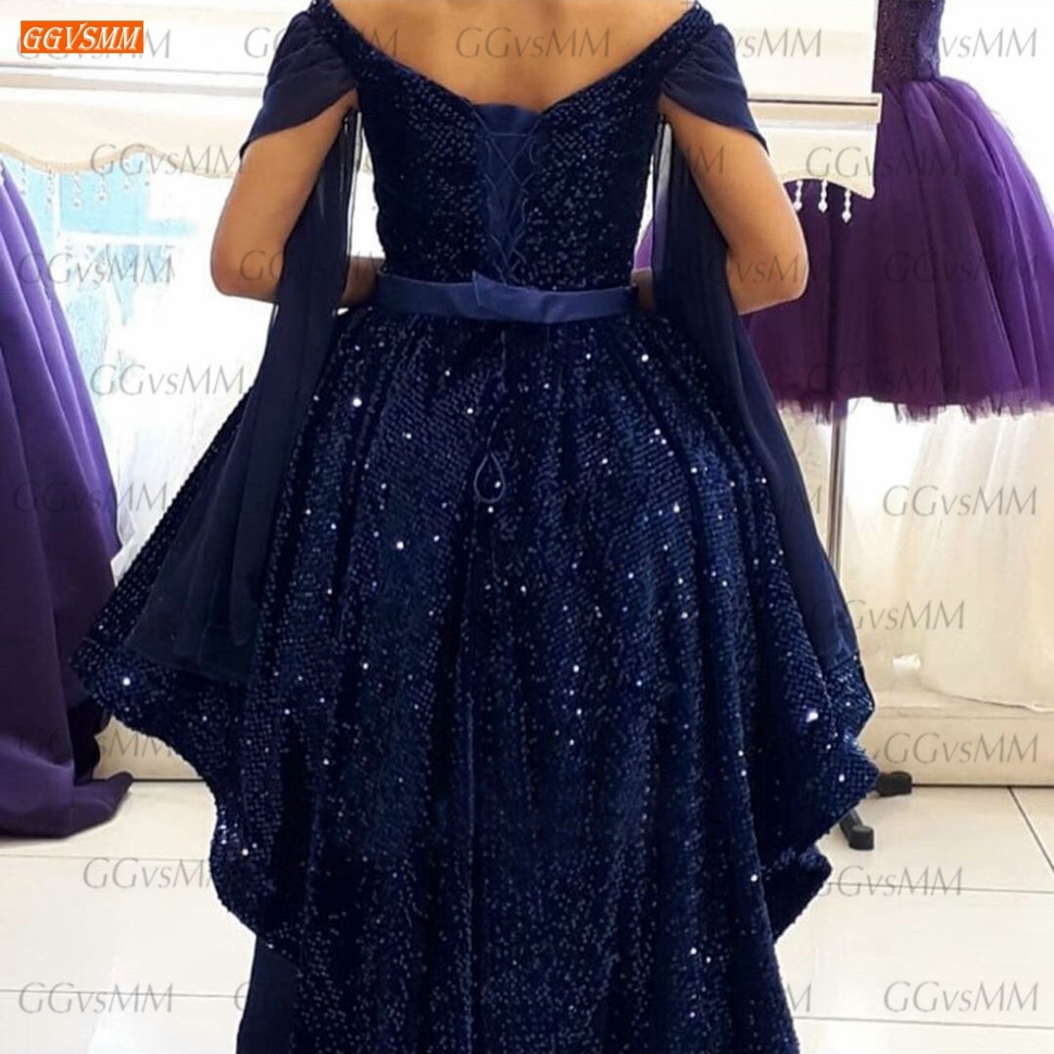 Arabic Short Front Ball Gown Prom Dresses High Low Sparkly Sequins Navy Burgundy Sequined Glitter Cocktail Party Dress Special Occasion Wear