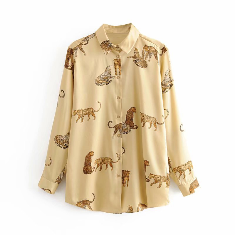 Leopard Stylish Shirt Women Turn Down Collar Office Fashion Female Blouse Long Sleeve Plus Size Lady Tops Blusa Feminina 201201