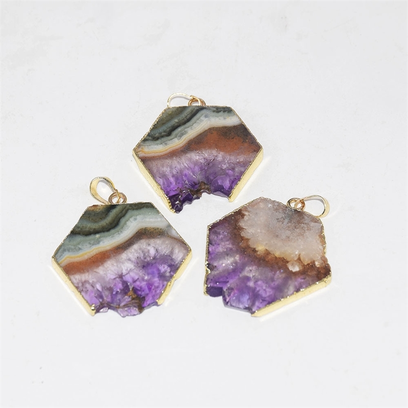 Fashion Jewelry Natural slice Purple Crystal Quartz necklace pendant male raw slab geode druzy amethysts stone pendant women 201014
Fashion Jewelry Natural slice Purple Crystal Quartz necklace pendant male raw slab geode druzy amethysts stone pendant women 201014