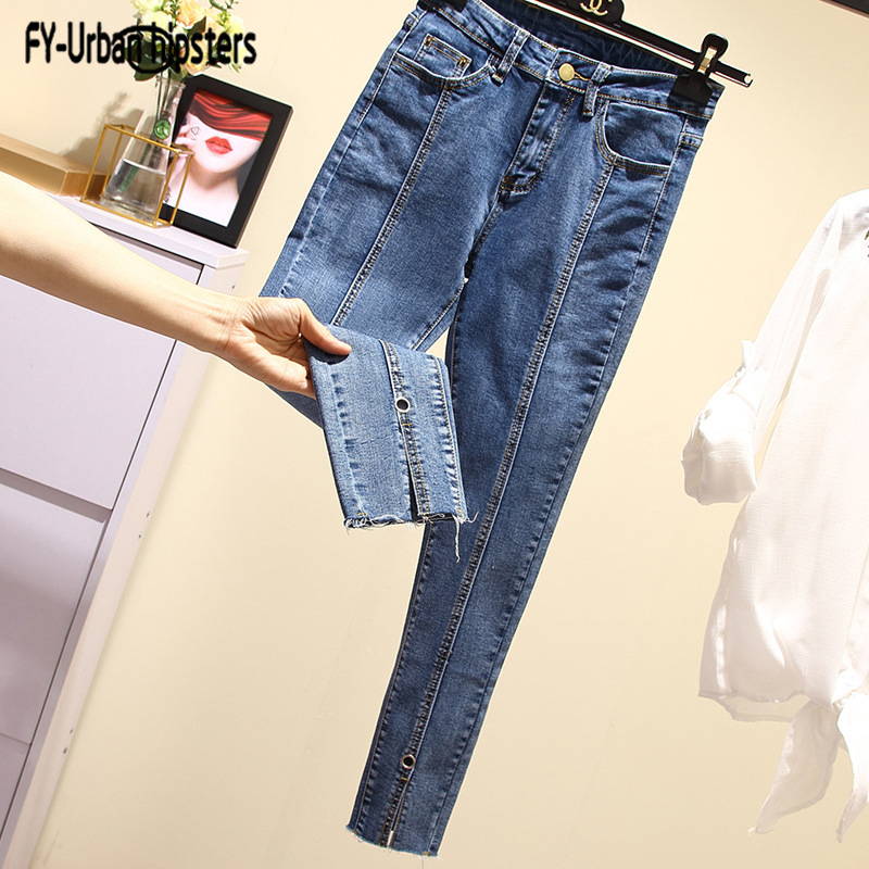 Mid waist Straight Jeans women Loose Washed Denim Pants Stitching Jeans Women AnkleLength Jeans Casual Nine split leg pants 201105