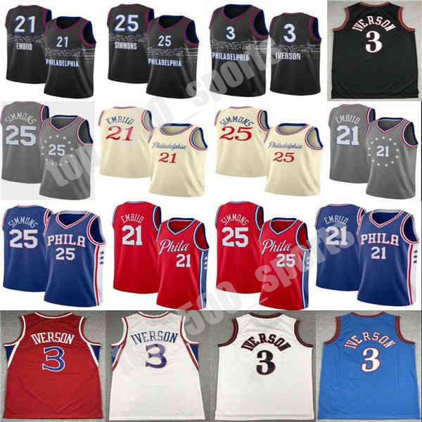 Joel 21 Embiid jersey Mens Ben 25 Simmons Allen 3 Iverson Julius 6 Erving city basketball jersey, Colour 3
Joel 21 Embiid jersey Mens Ben 25 Simmons Allen 3 Iverson Julius 6 Erving city basketball jersey, Colour 3
