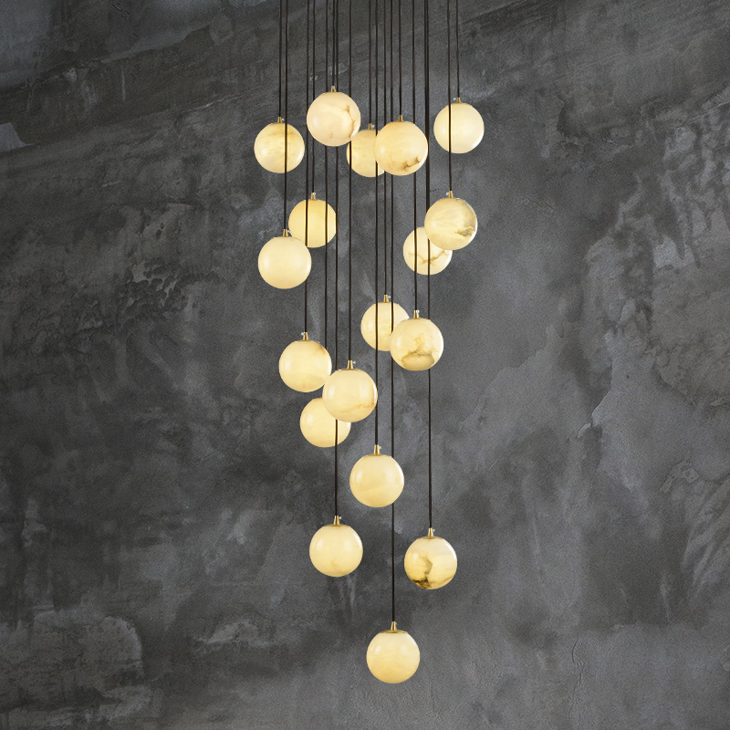 2021 Duplex Stair Light Marble Long Chandelier New Chinese Simple Rotating Staircase Light Nordic Living Room Light Federal Express