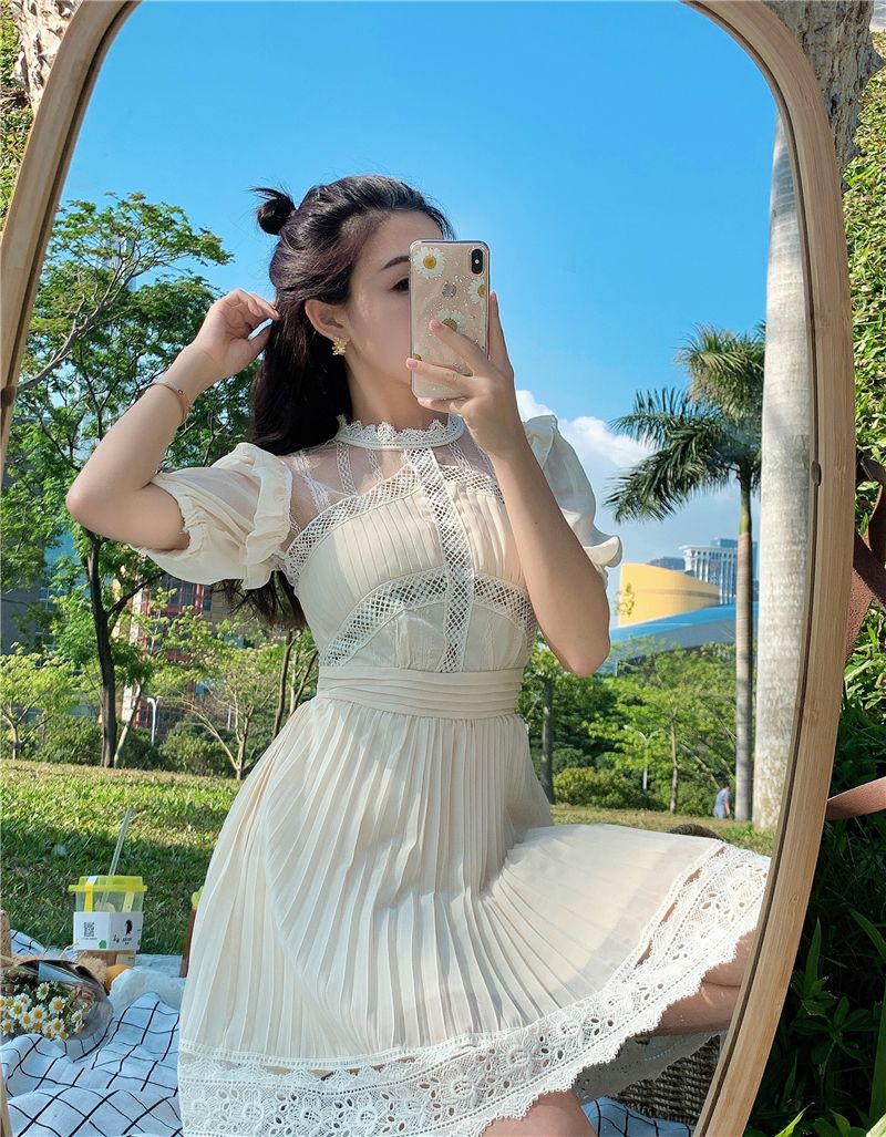 New Summer Chiffon Apricot Plied Woman Short Sleeve Blow Her Neck Retail Rents Mini Dress Female Holiday Off Cloth T508, Blue
New Summer Chiffon Apricot Plied Woman Short Sleeve Blow Her Neck Retail Rents Mini Dress Female Holiday Off Cloth T508, Blue