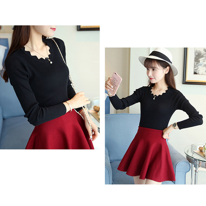 Sweet Sweater Pullover Women Womens Knitted Slim Solid Sweater Long Sleeve Autumn Winter Butterfly Neck Sweater Female 7167 201222